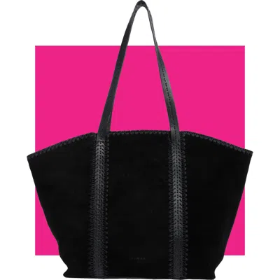 Aimee Paradise Leather Tote In Black Suede