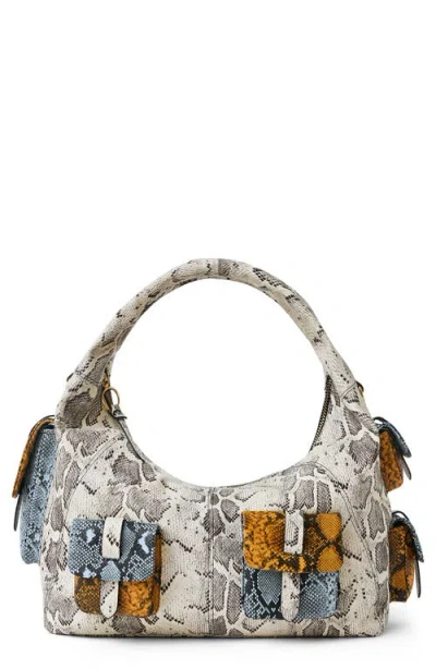 Aimee Rebel Leather Shoulder Bag In Gray