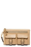 Aimee Saddle Up Leather Wristlet In Brown