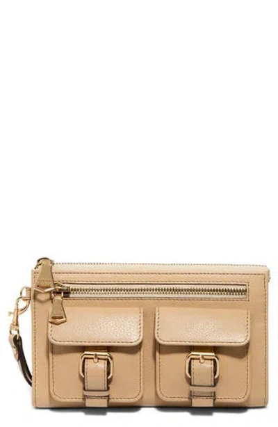 Aimee Saddle Up Leather Wristlet In Brown
