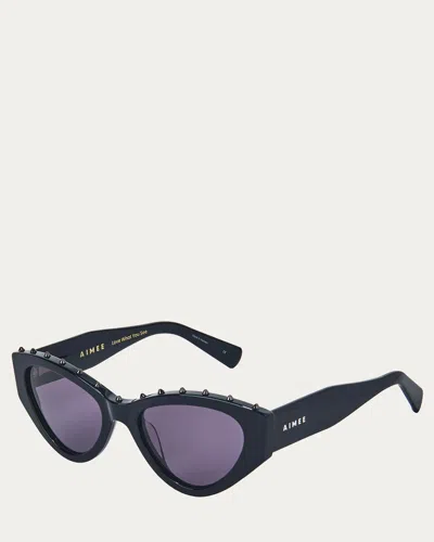 Aimee Stud Styler Cat Eye Sunglasses In Black