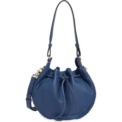 Aimee Whipstitched Leather Drawstring Bucket Bag In Indigo