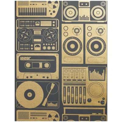 Pre-owned Aimee Wilder Analog Nights Designer Screen Printed Wallpaper In Eclipse 'gold And Soft Black'