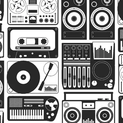 Pre-owned Aimee Wilder Analog Nights Designer Wallpaper In Charcoal 'black And White'