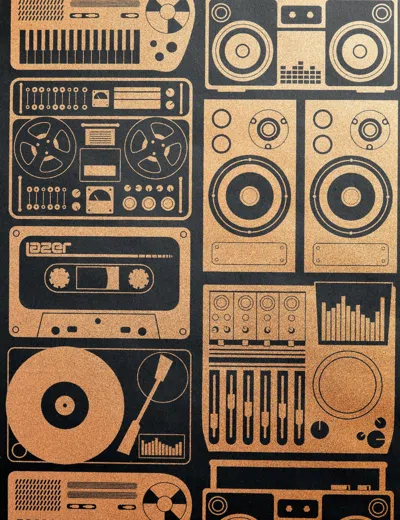 Pre-owned Aimee Wilder Analog Nights Designer Wallpaper Matallic Copper On Black, Chromatic