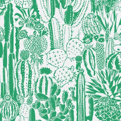 Pre-owned Aimee Wilder Cactus Spirit Designer Wallpaper In Kelly 'green And Pale Grey' In Gray