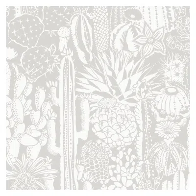 Pre-owned Aimee Wilder Cactus Spirit Designer Wallpaper In Shadow 'white And Soft Grey' In Gray