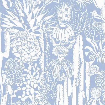 Pre-owned Aimee Wilder Cactus Spirit Screen Printed Wallpaper In Color Peri 'soft White On Periwinkle'