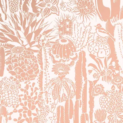 Pre-owned Aimee Wilder Cactus Spirit Screen Printed Wallpaper In Rose Gold 'metallic Copper On Blush' In Red