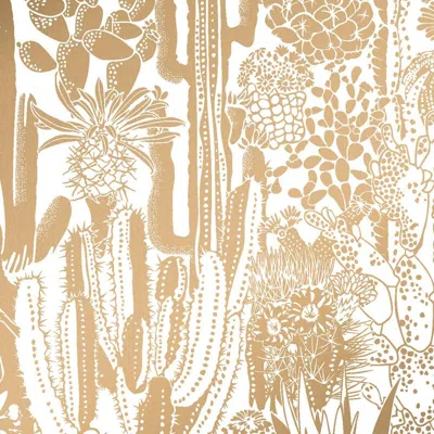 Pre-owned Aimee Wilder Cactus Spirit Screen Printed Wallpaper In Sphinx 'metallic Gold On White'