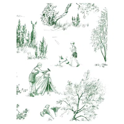 Pre-owned Aimee Wilder Camping Toile De Jouy Wallpaper Green And White, Bryn
