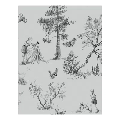 Pre-owned Aimee Wilder Camping Toile De Jouy Wallpaper Grey And Black, Varshini In Gray