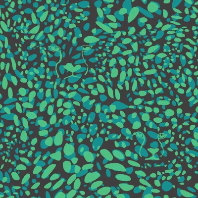 Pre-owned Aimee Wilder Cheetah Vision Designer Wallpaper In Nocturnal 'teal, Electric Green And Black'