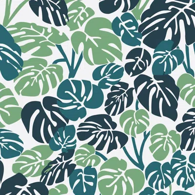 Pre-owned Aimee Wilder Deliciosa Designer Wallpaper In Rainforest 'green, Teal, Navy And Pale Grey' In Blue