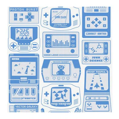 Pre-owned Aimee Wilder Gameland Designer Wallpaper In Cielo 'steel Blue On Cream'