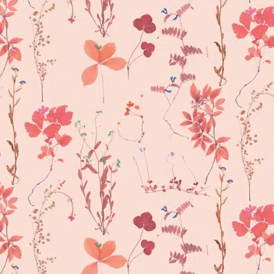 Pre-owned Aimee Wilder Herbario Designer Wallpaper In Pech� 'red And Pink Multi-color On Peach'