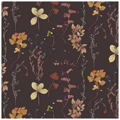 Pre-owned Aimee Wilder Herbario Designer Wallpaper In Terra 'neutral Multi-color On Brown' In Black