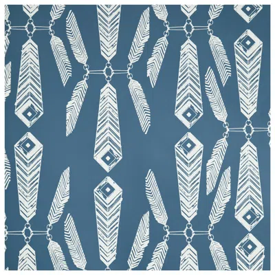 Pre-owned Aimee Wilder Indian Summer Designer Wallpaper In Lagoon 'white On Aegean Blue'
