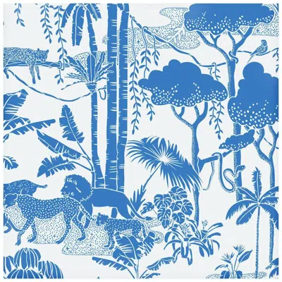Pre-owned Aimee Wilder Jungle Dream Designer Screen Printed Wallpaper In Color Orinoco 'blue On White' In Gray