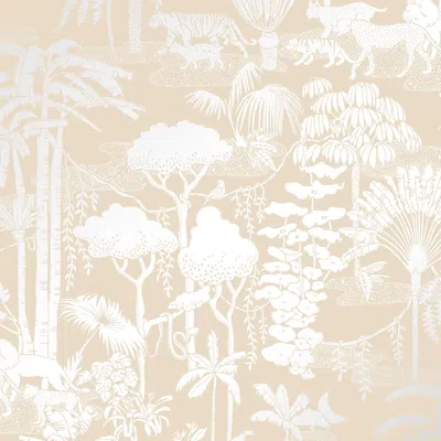 Pre-owned Aimee Wilder Jungle Dream Designer Screen Printed Wallpaper In Stardust 'silver On Oatmeal' In White