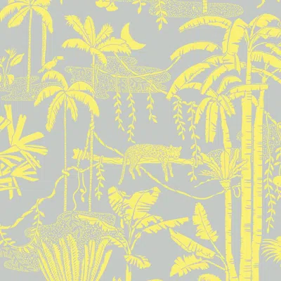 Pre-owned Aimee Wilder Jungle Dream Designer Screen Printed Wallpaper In Zest 'yellow And Grey' In Beige