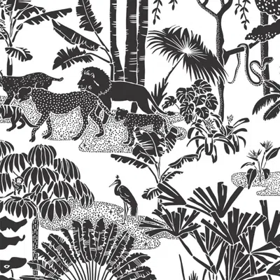 Pre-owned Aimee Wilder Jungle Dream Designer Wallpaper In Charcoal 'black And White'