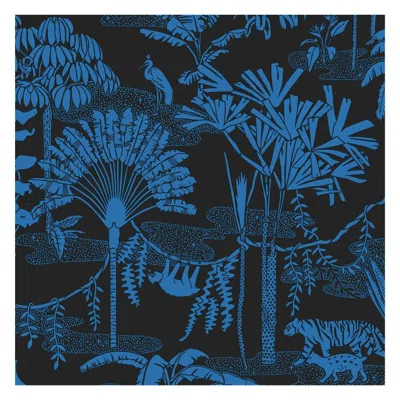 Pre-owned Aimee Wilder Jungle Dream Designer Wallpaper In Mediterranean 'true Blue And Black'