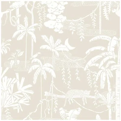 Pre-owned Aimee Wilder Jungle Dream Designer Wallpaper In Parchment 'white On Warm Neutral' In Beige