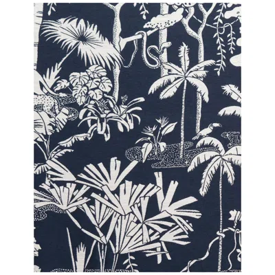 Pre-owned Aimee Wilder Jungle Dream Woven Commercial Grade Fabric In Oxford, White And Navy