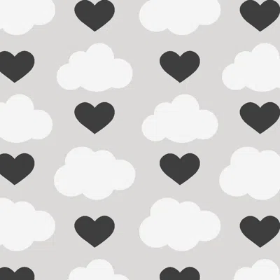 Pre-owned Aimee Wilder Loveclouds Designer Wallpaper In Rebel 'black, White And Grey'