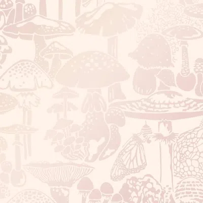 Pre-owned Aimee Wilder Mushroom City Designer Screen-printed Wallpaper In Cava 'pearlescent On Blush' In White