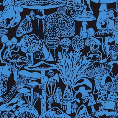 Pre-owned Aimee Wilder Mushroom City Designer Wallpaper In Asteroid 'cobalt And Black'