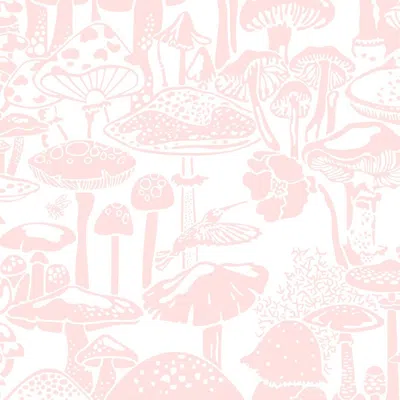 Pre-owned Aimee Wilder Mushroom City Designer Wallpaper In Daisy 'pink And White'