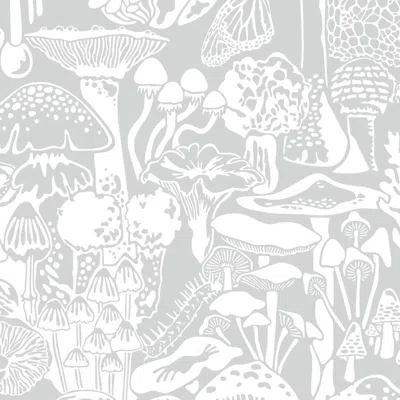 Pre-owned Aimee Wilder Mushroom City Designer Wallpaper In Heather 'white And Grey' In Gray