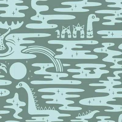 Pre-owned Aimee Wilder Mystic Lagoon Designer Wallpaper In Algae 'mint Green And Forest Green'