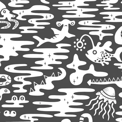 Pre-owned Aimee Wilder Mystic Lagoon Designer Wallpaper In Chalk 'white And Charcoal'