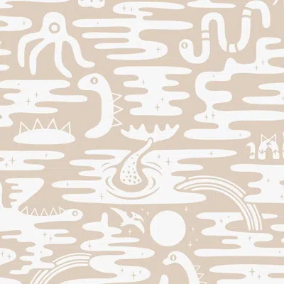 Pre-owned Aimee Wilder Mystic Lagoon Designer Wallpaper In Desert 'soft White And Oatmeal'