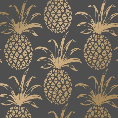 Pre-owned Aimee Wilder Pi�a Sola Designer Wallpaper In Eclipse 'metallic Gold On Charcoal' In Black