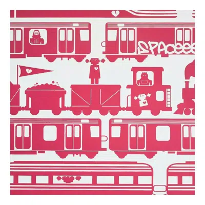 Pre-owned Aimee Wilder Robo Rail Designer Wallpaper In Strawberry 'firetruck Red On Soft White'