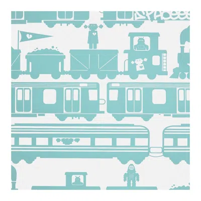 Pre-owned Aimee Wilder Robo Rail Designer Wallpaper In Surf 'aqua On Soft White' In Gray
