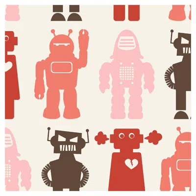 Pre-owned Aimee Wilder Robots Designer Wallpaper In Red 'coral, Pink, Red And Brown'