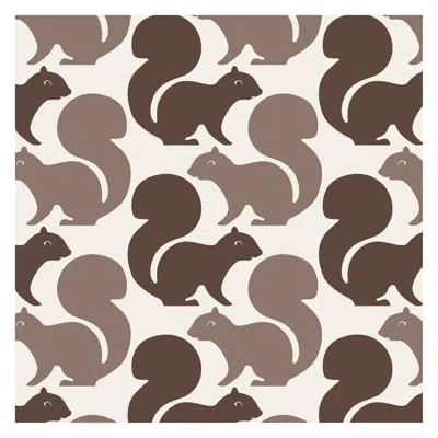 Pre-owned Aimee Wilder Squirrels Designer Wallpaper In Latte 'chocolate Brown And Khaki On Cream'