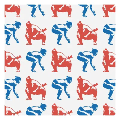 Pre-owned Aimee Wilder Sumo Designer Wallpaper In Primary 'red, Cobalt And Pale Grey' In Blue