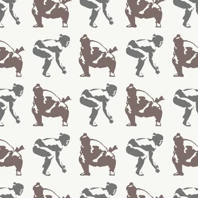 Pre-owned Aimee Wilder Sumo Screen-printed Wallpaper In Classic 'charcoal And Brown On Pale Grey'