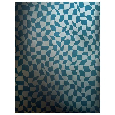 Pre-owned Aimee Wilder Warped Check Metallic Type Ii Wallpaper In Tidal (sample) In Blue
