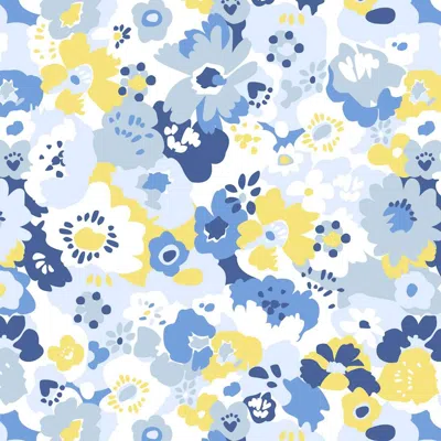 Pre-owned Aimee Wilder Wildflower Designer Wallpaper In Color Spring 'blues And Yellow And On White'