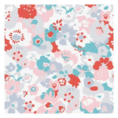 Pre-owned Aimee Wilder Wildflower Designer Wallpaper In Lola 'red, Turquoise, Pink And Cool Greys'