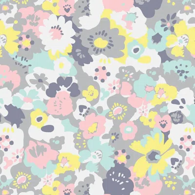 Pre-owned Aimee Wilder Wildflower Designer Wallpaper In Neapolitan 'pink, Yellow, Mint And Grey' In Beige
