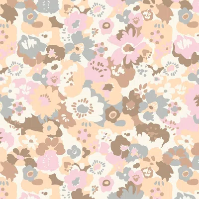Pre-owned Aimee Wilder Wildflower Designer Wallpaper In Sundae 'peach, Pink, Brown And Grey'