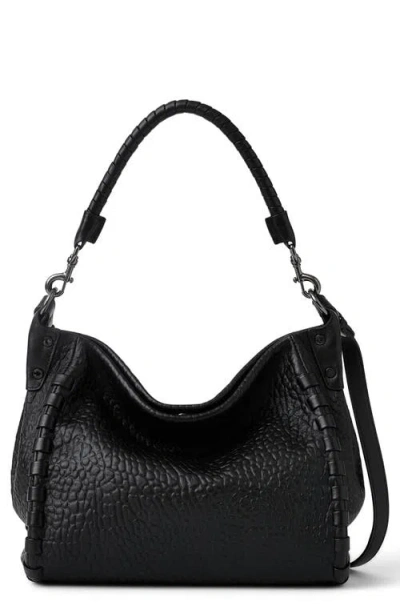 Aimee Zen Leather Hobo In Black Bubble Grain